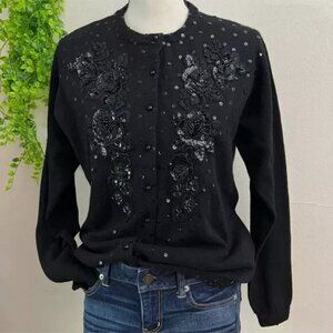 Vintage Black Shek 1950's Lambs Wool Beaded &  Sequin